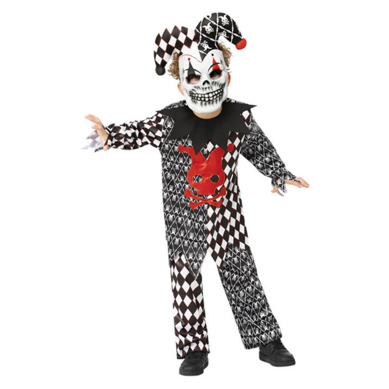 Op deze afbeelding zie je een Kostuums, van het merk Smiffy's. Ondeugende Grappenmaker Jester Kind Kostuum