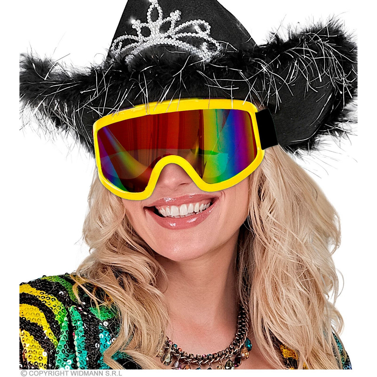 Op deze afbeelding zie je een Accessoires, van het merk Widmann. Ski-Bril 80s Neon Geel