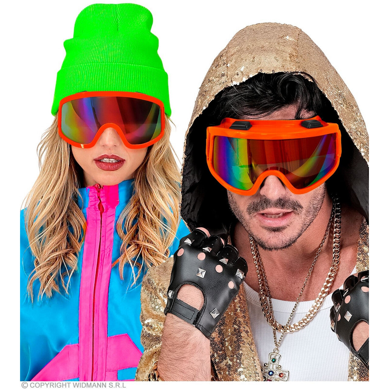 Op deze afbeelding zie je een Accessoires, van het merk Widmann. Ski-Bril 80s Neon Oranje
