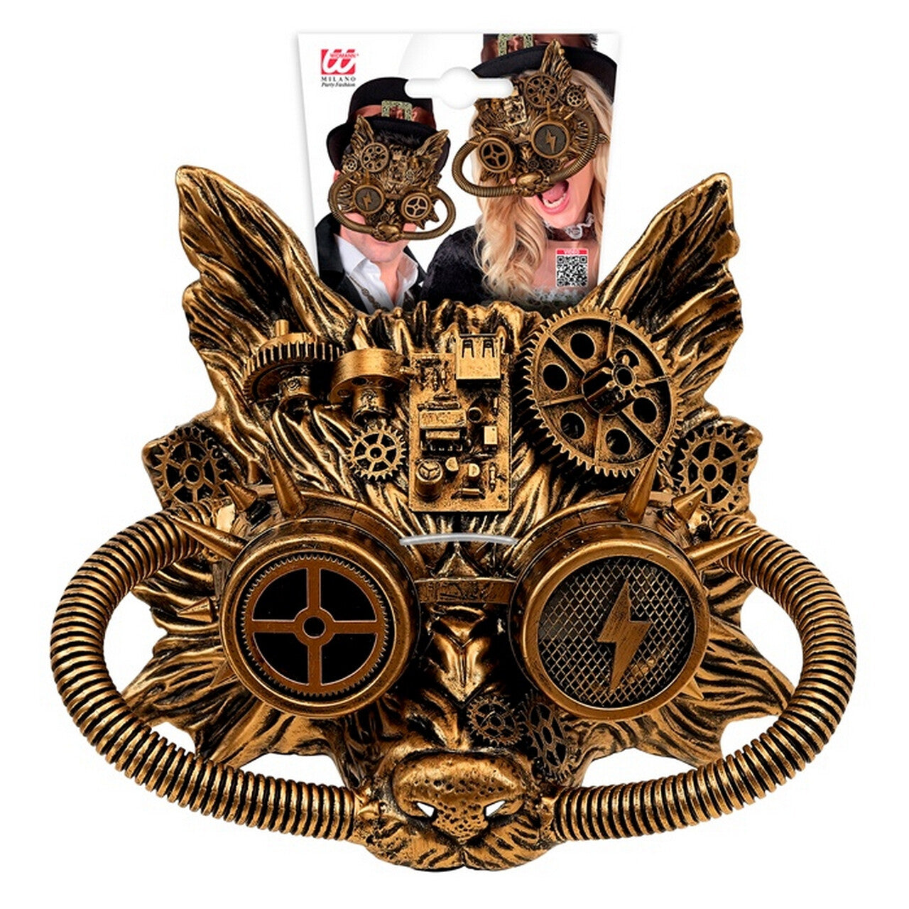 Op deze afbeelding zie je een Accessoires, van het merk Widmann. Gouden Fantasy Wolf Masker Steampunk