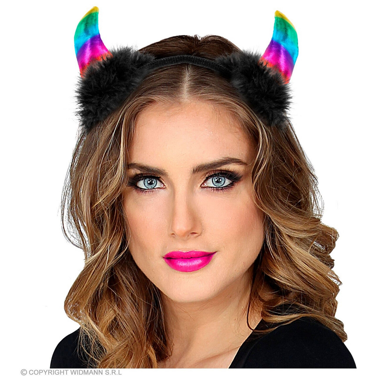 Op deze afbeelding zie je een Accessoires, van het merk Widmann. Duivelshoorns Rainbow Haarband