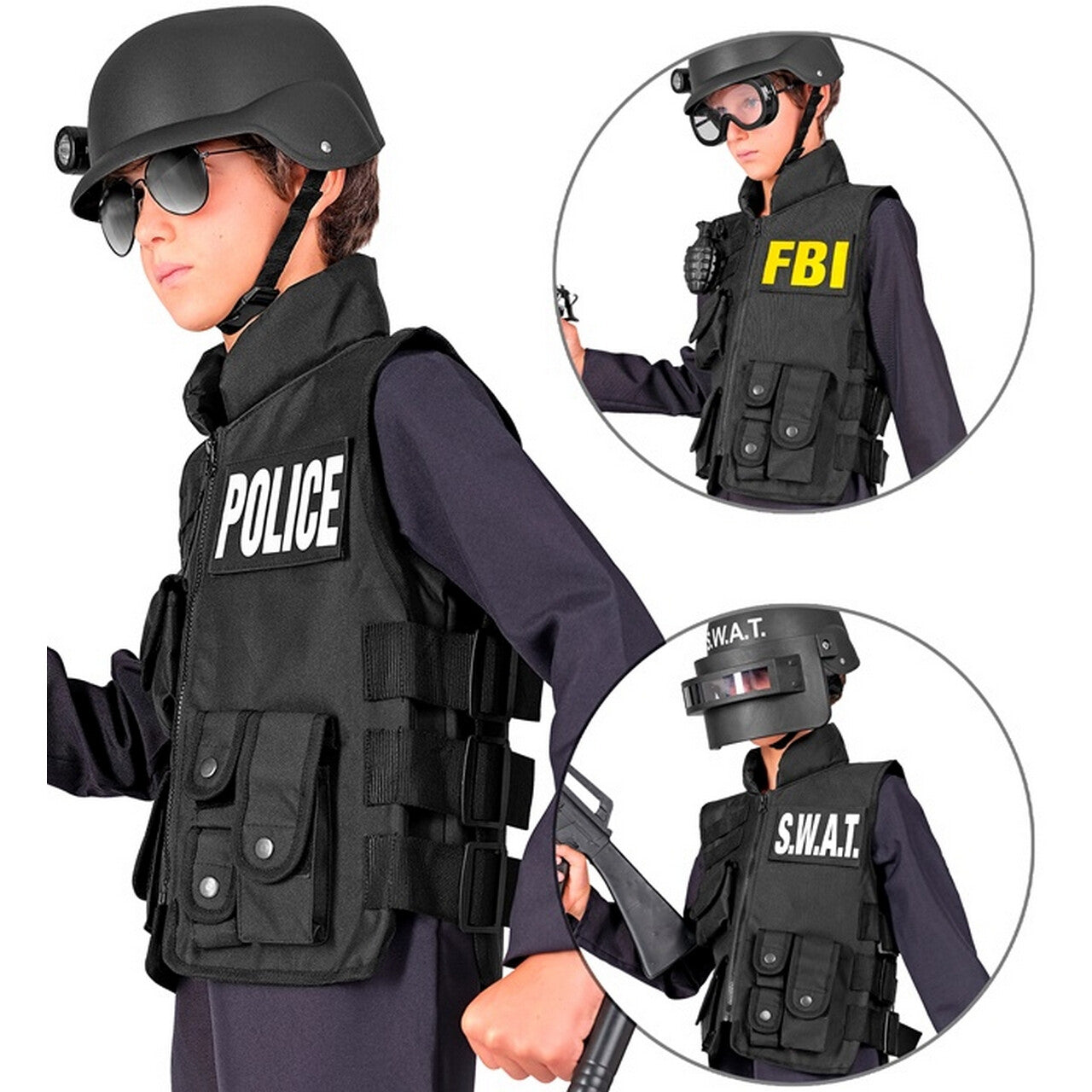 Op deze afbeelding zie je een Kostuums, van het merk Widmann. Vest Swat Police Fbi Kind