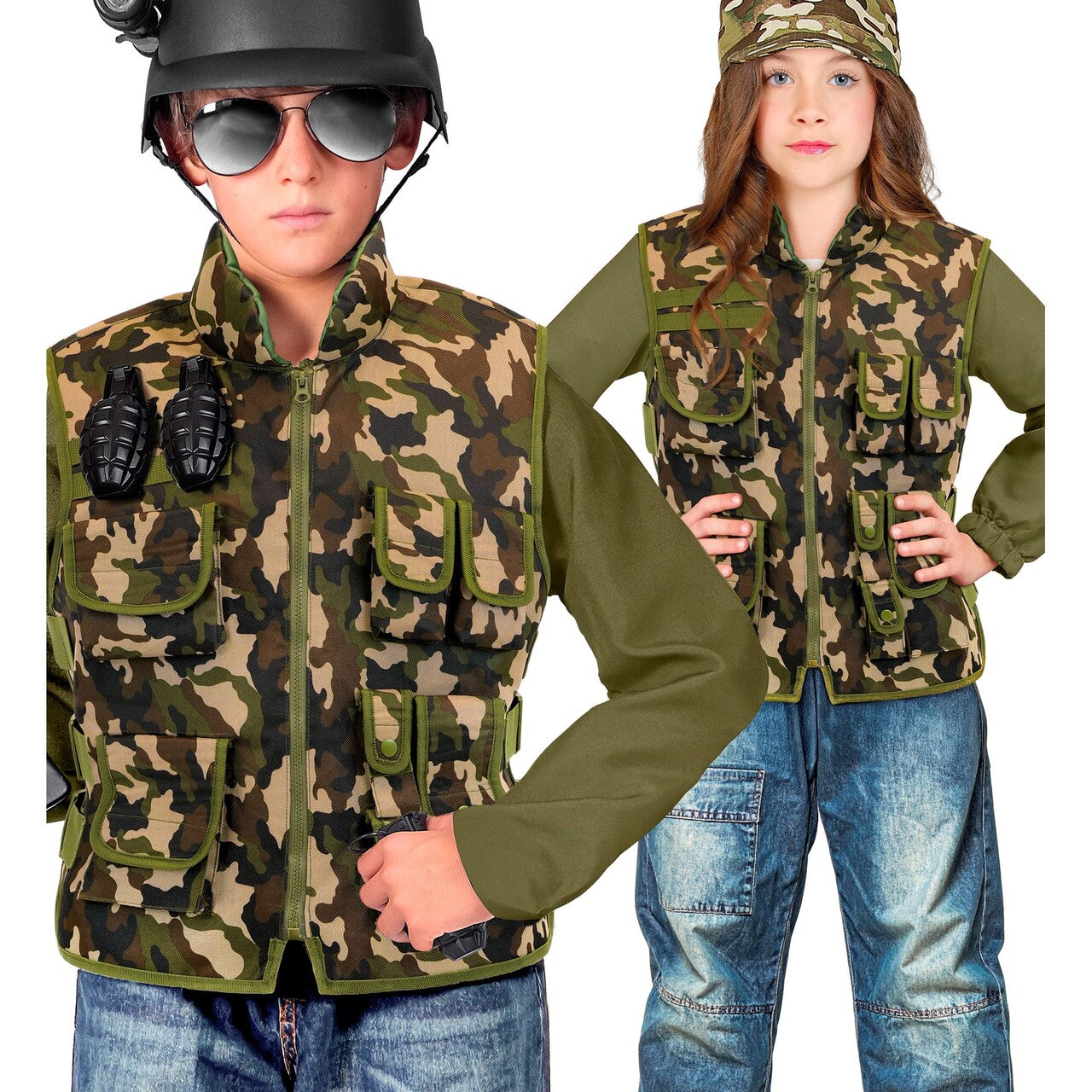 Op deze afbeelding zie je een Kostuums, van het merk Widmann. Army Camouflage Bodywarmer Kind