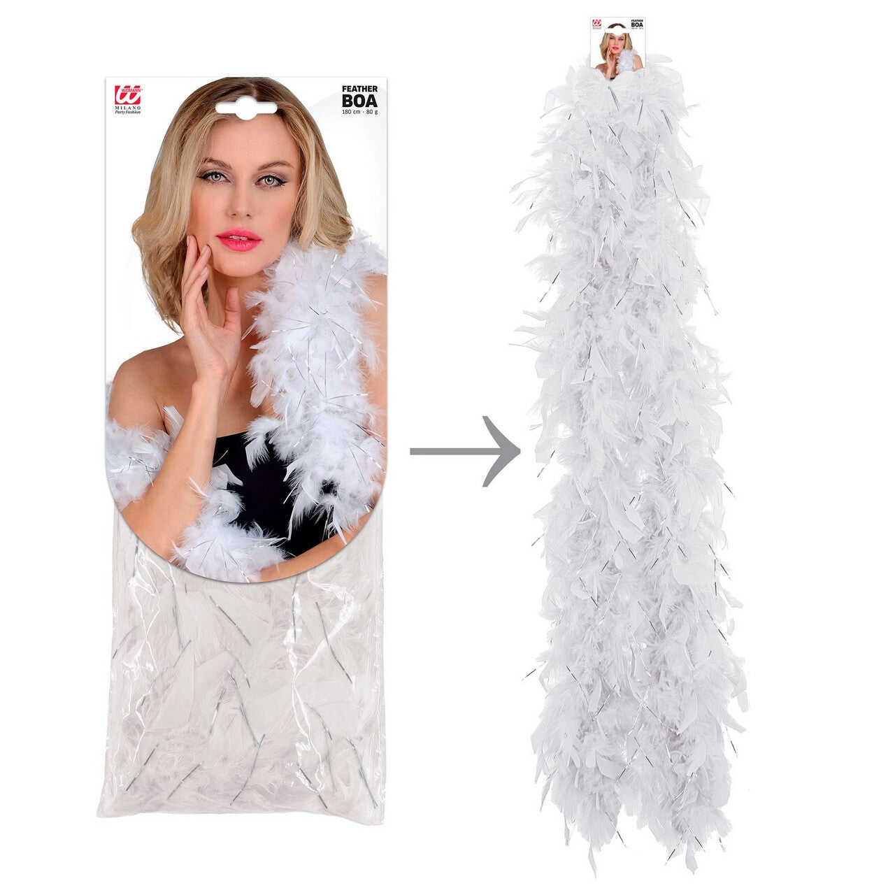 Op deze afbeelding zie je een Accessoires, van het merk Widmann. Boa Wit Zilver 180 Centimeter 50 Gram