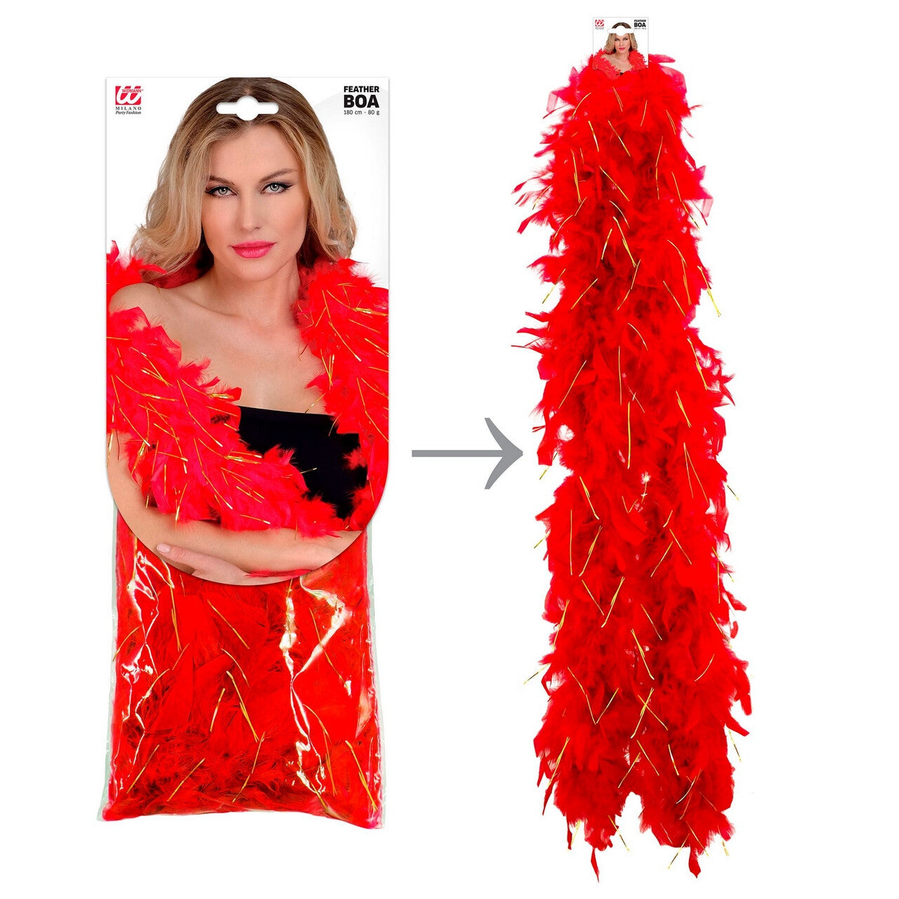 Op deze afbeelding zie je een Accessoires, van het merk Widmann. Boa Rood Goud 180 Centimeter 50 Gram