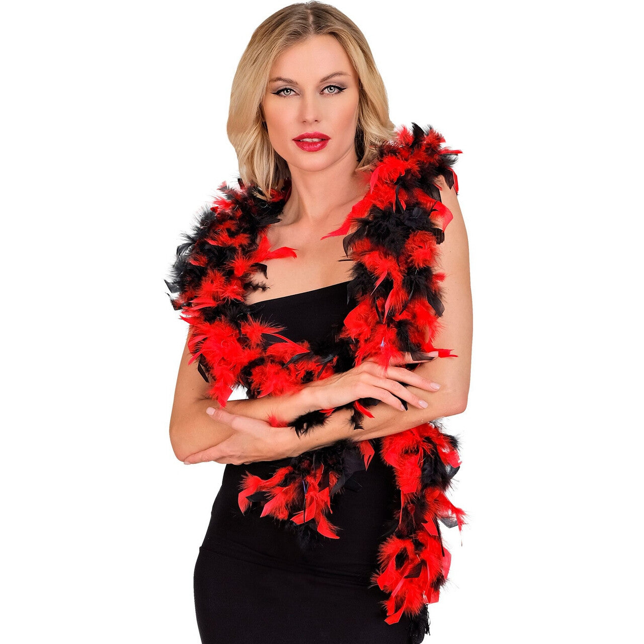 Op deze afbeelding zie je een Accessoires, van het merk Widmann. Boa Rood Zwart 180 Centimeter 50 Gram