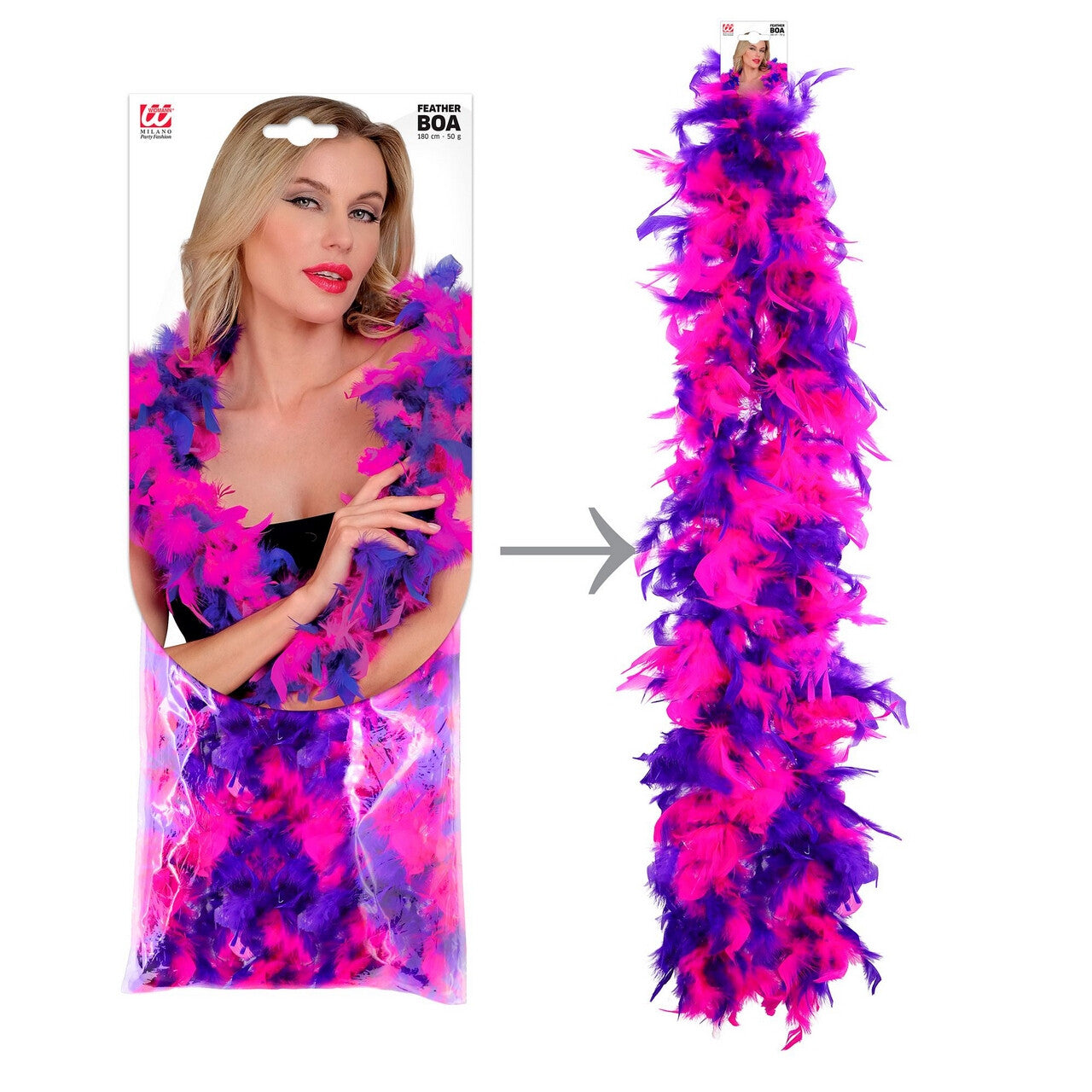 Op deze afbeelding zie je een Accessoires, van het merk Widmann. Boa Paars Roze 180 Centimeter 50 Gram