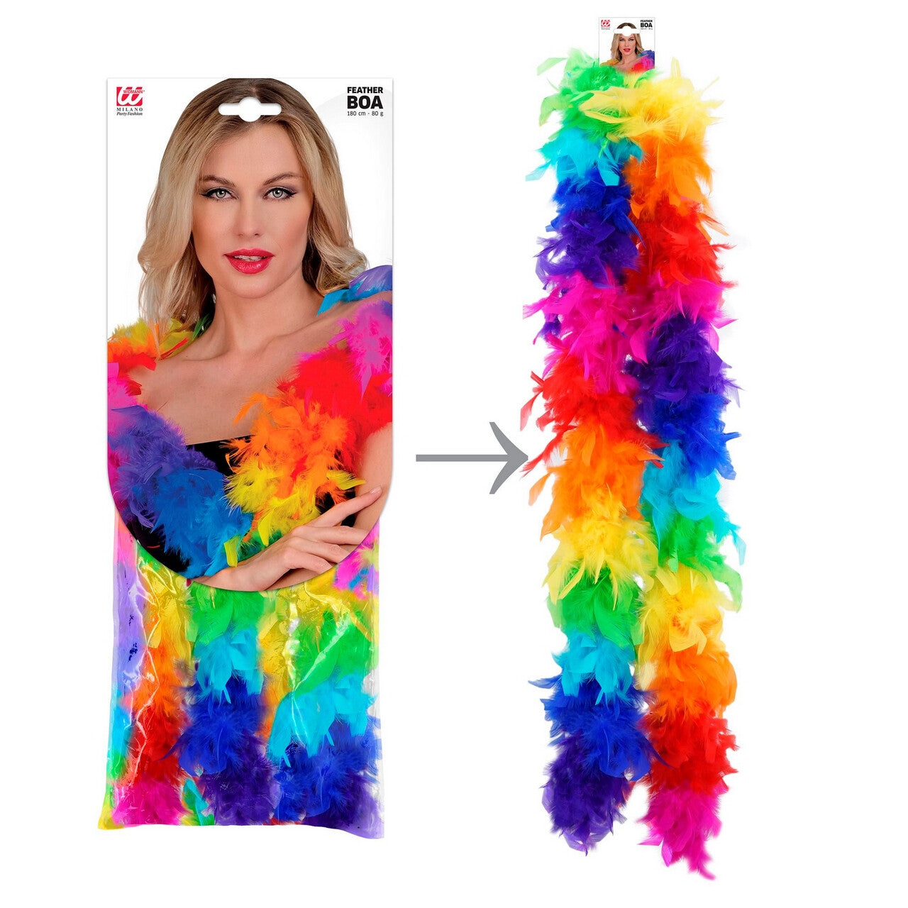 Op deze afbeelding zie je een Accessoires, van het merk Widmann. Boa Rainbow 180 Centimeter 50 Gram