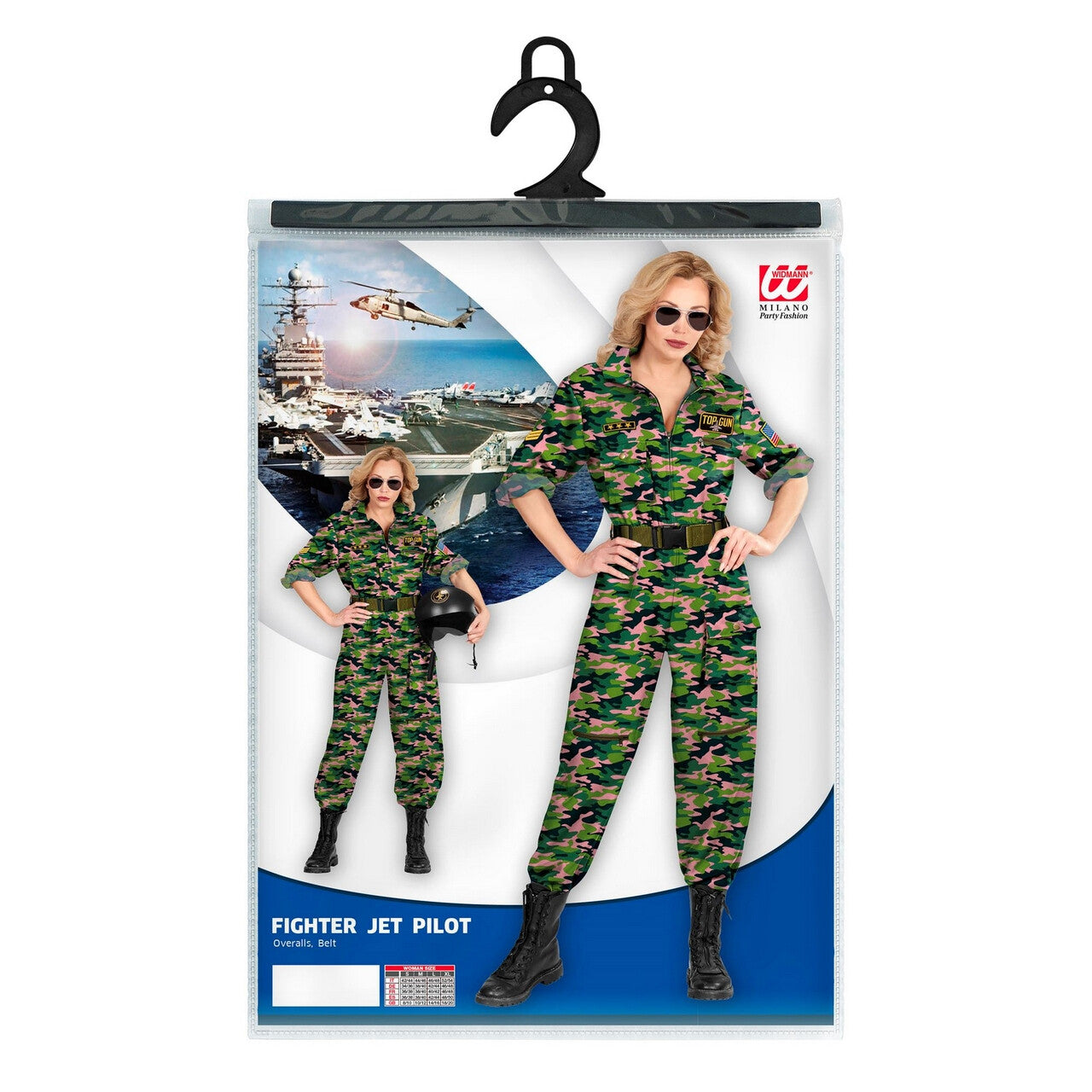 Op deze afbeelding zie je een Kostuums, van het merk Widmann. Straaljagerpiloot Top Gunner Roze Camo Vrouw Kostuum