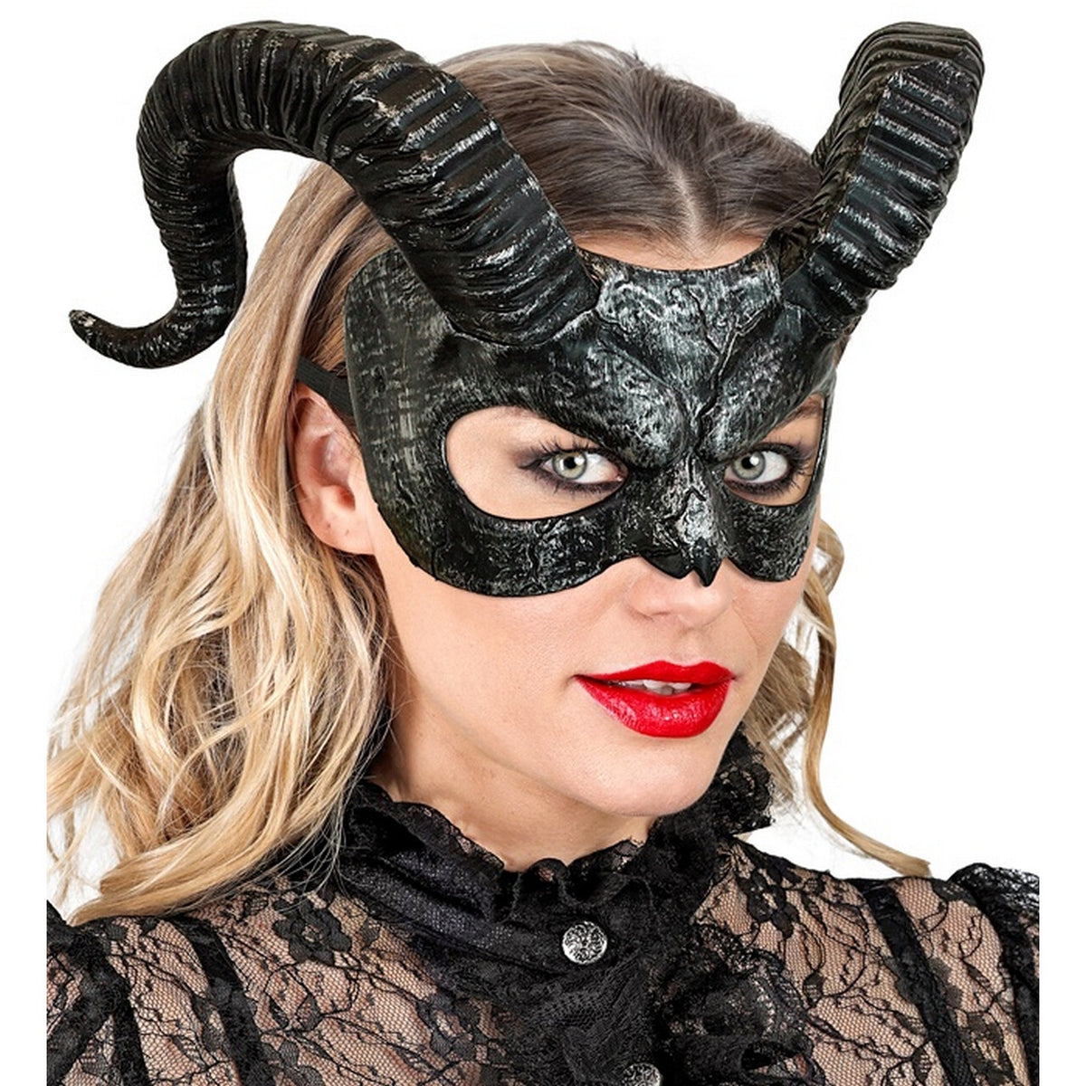 Op deze afbeelding zie je een Accessoires, van het merk Widmann. Duivels Masker Met Hoorns Zwart