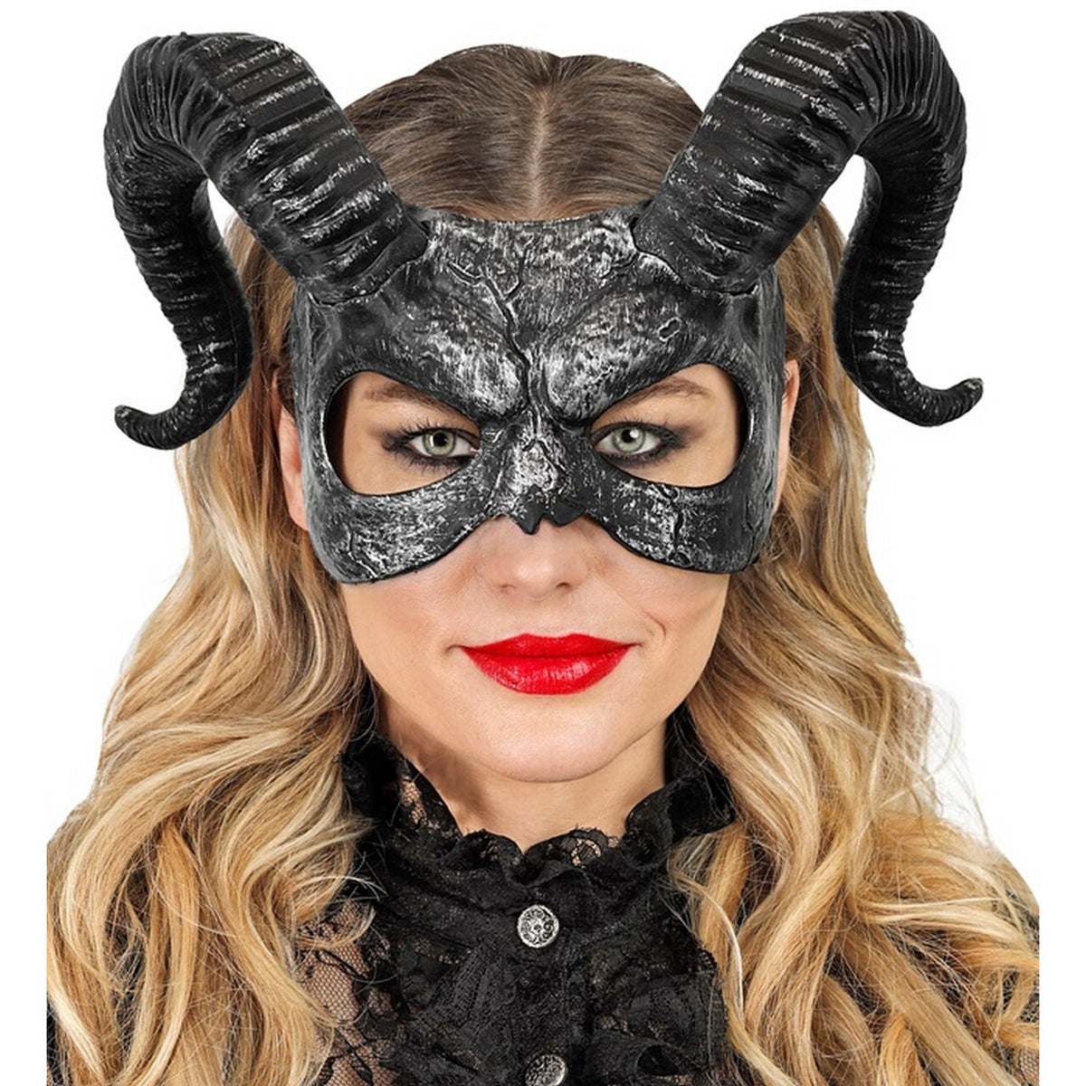 Op deze afbeelding zie je een Accessoires, van het merk Widmann. Duivels Masker Met Hoorns Zwart