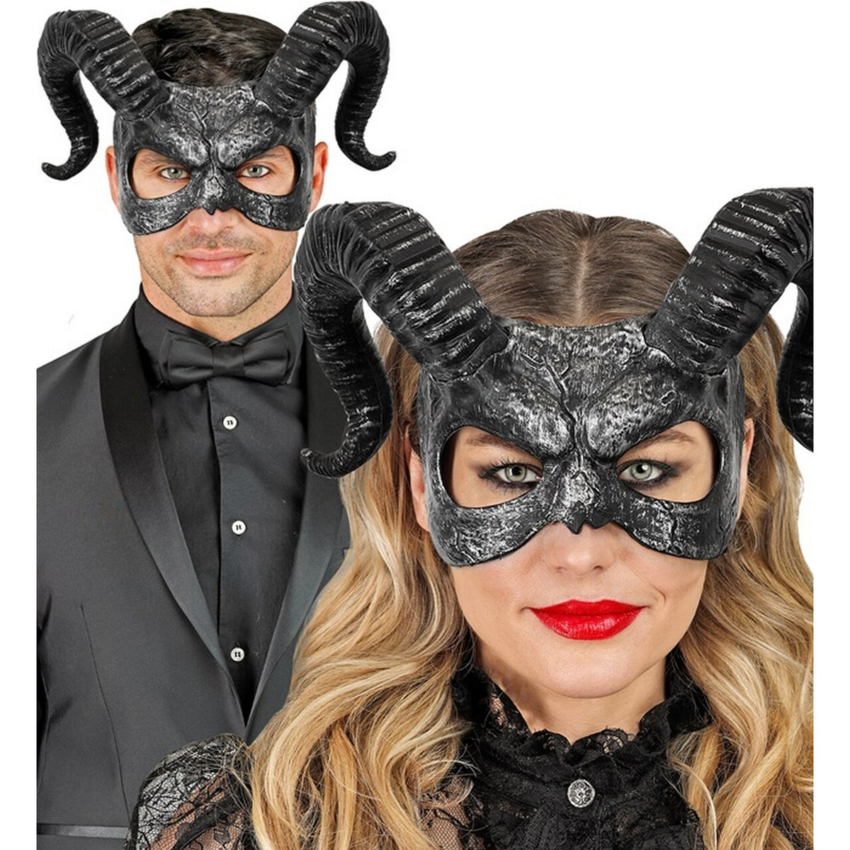 Op deze afbeelding zie je een Accessoires, van het merk Widmann. Duivels Masker Met Hoorns Zwart