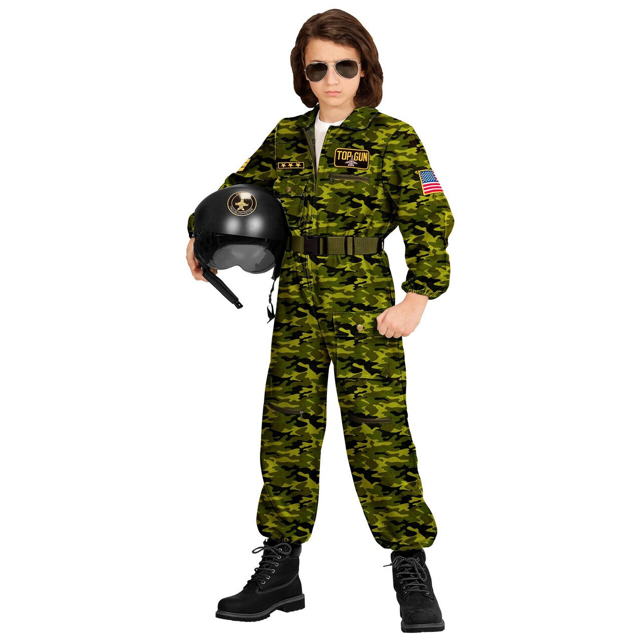 Op deze afbeelding zie je een Kostuums, van het merk Widmann. Straaljager Piloot Top Gun Kind Kind Kostuum