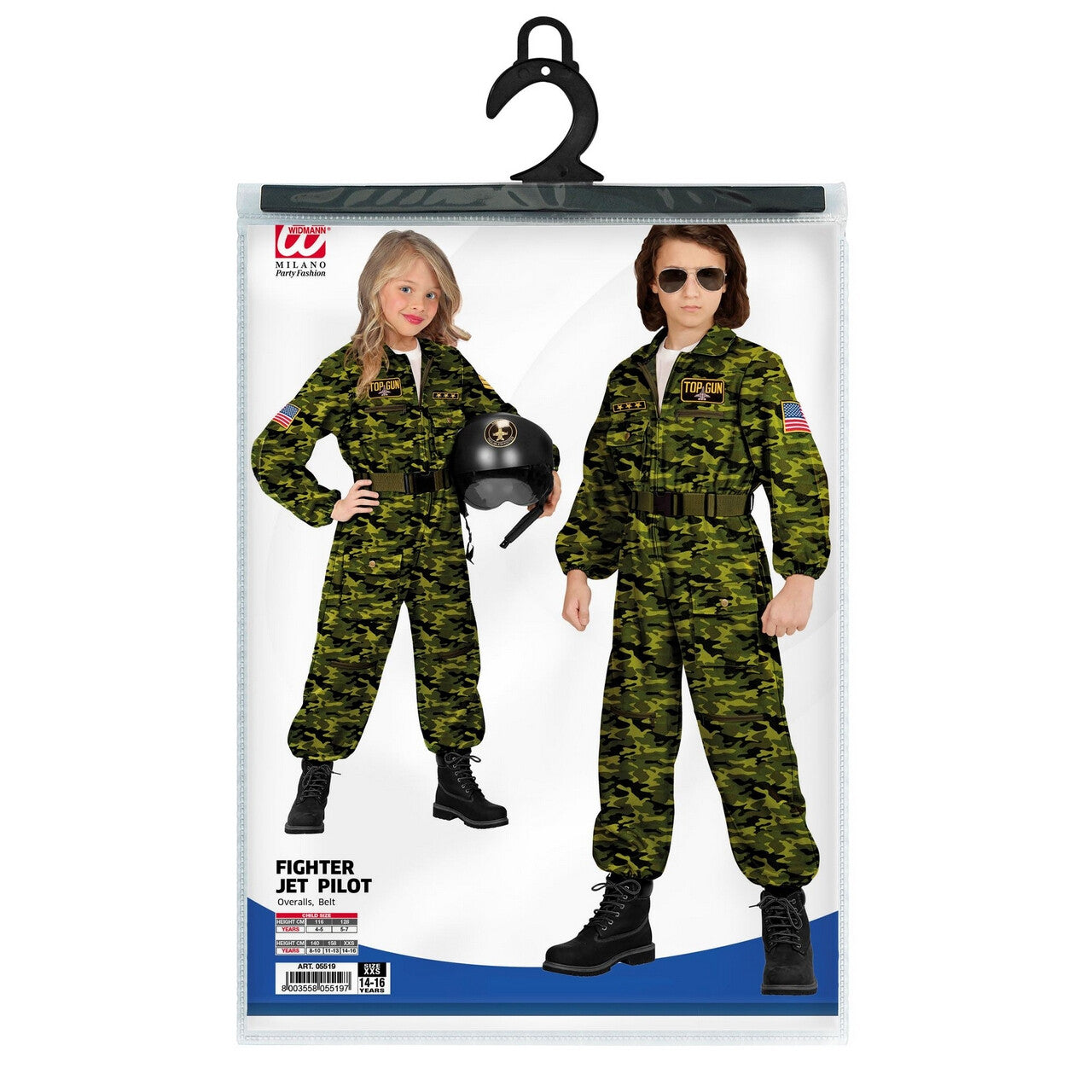 Op deze afbeelding zie je een Kostuums, van het merk Widmann. Straaljager Piloot Top Gun Kind Kind Kostuum