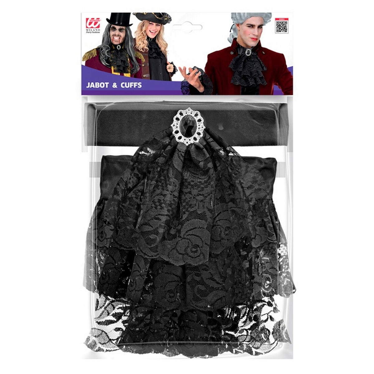 Op deze afbeelding zie je een Accessoires, van het merk Widmann. Jabot En Manchetten Zwart Kant