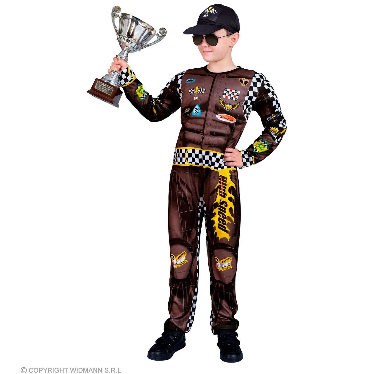 Op deze afbeelding zie je een Kostuums, van het merk Widmann. Formule 1 Coureur High Power Speed Kind Kostuum