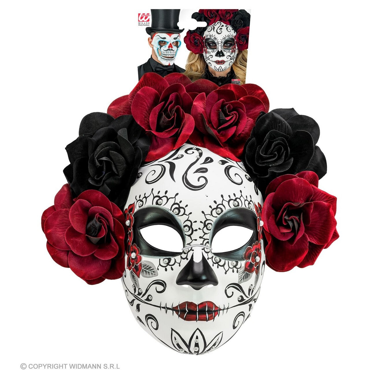 Op deze afbeelding zie je een Accessoires, van het merk Widmann. Masker Dag Van De Doden Met Donker Rode Rozen