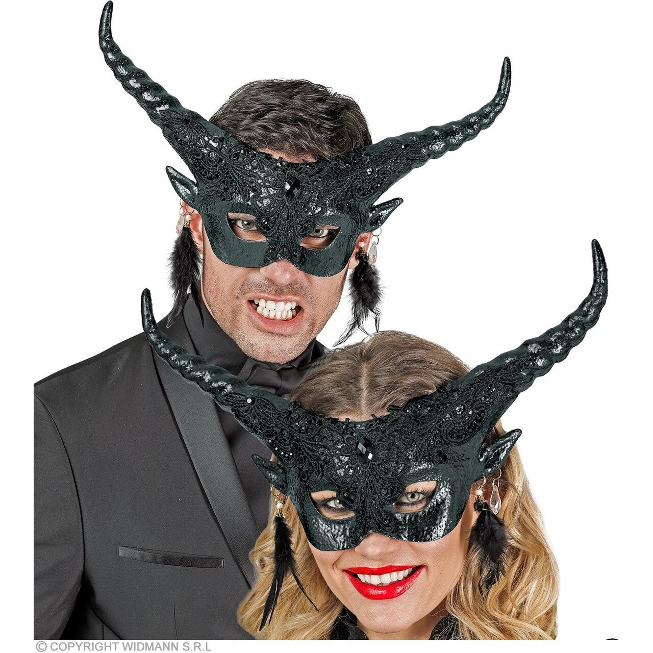 Op deze afbeelding zie je een Accessoires, van het merk Widmann. Oogmasker Voodoo Duivel Met Hoorns