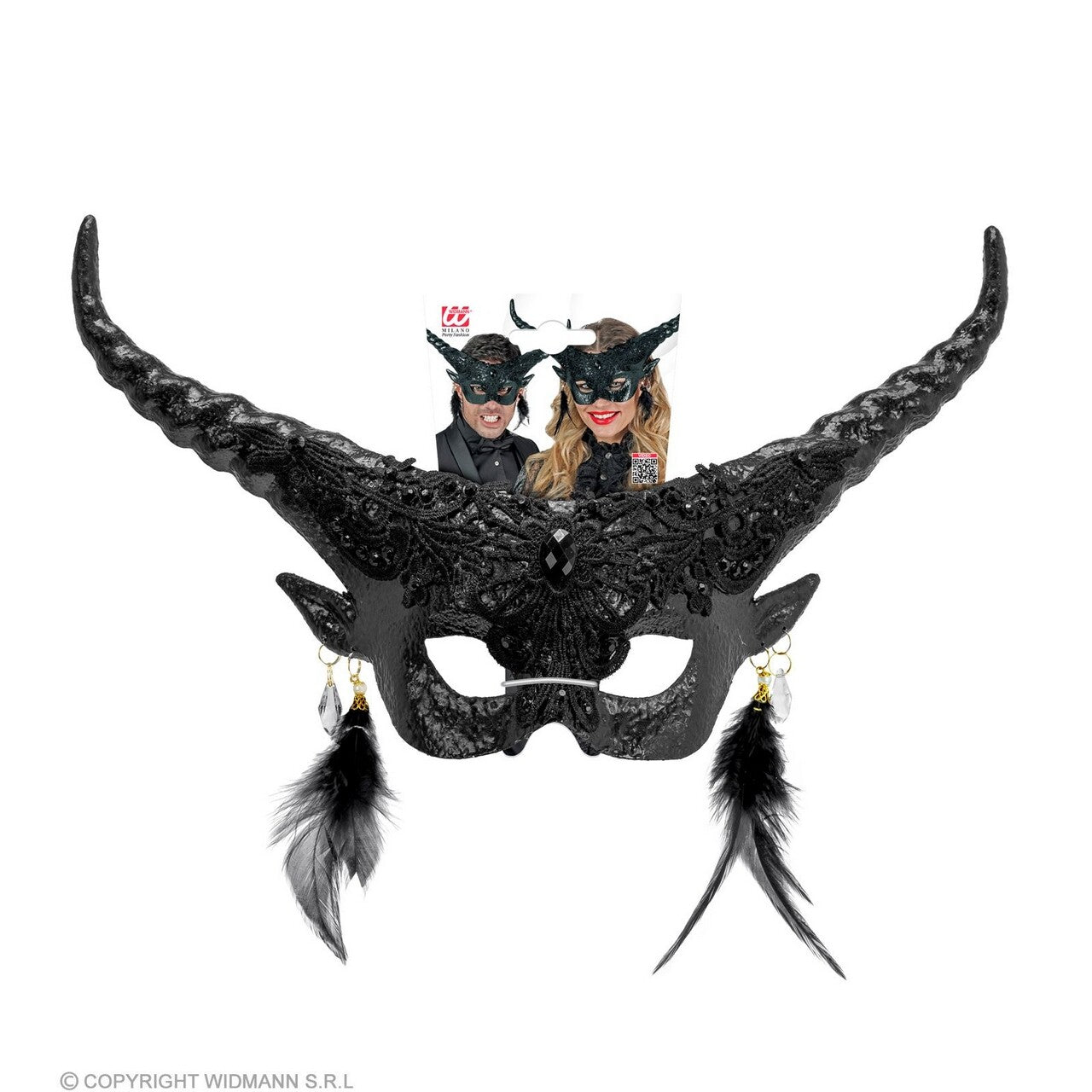 Op deze afbeelding zie je een Accessoires, van het merk Widmann. Oogmasker Voodoo Duivel Met Hoorns
