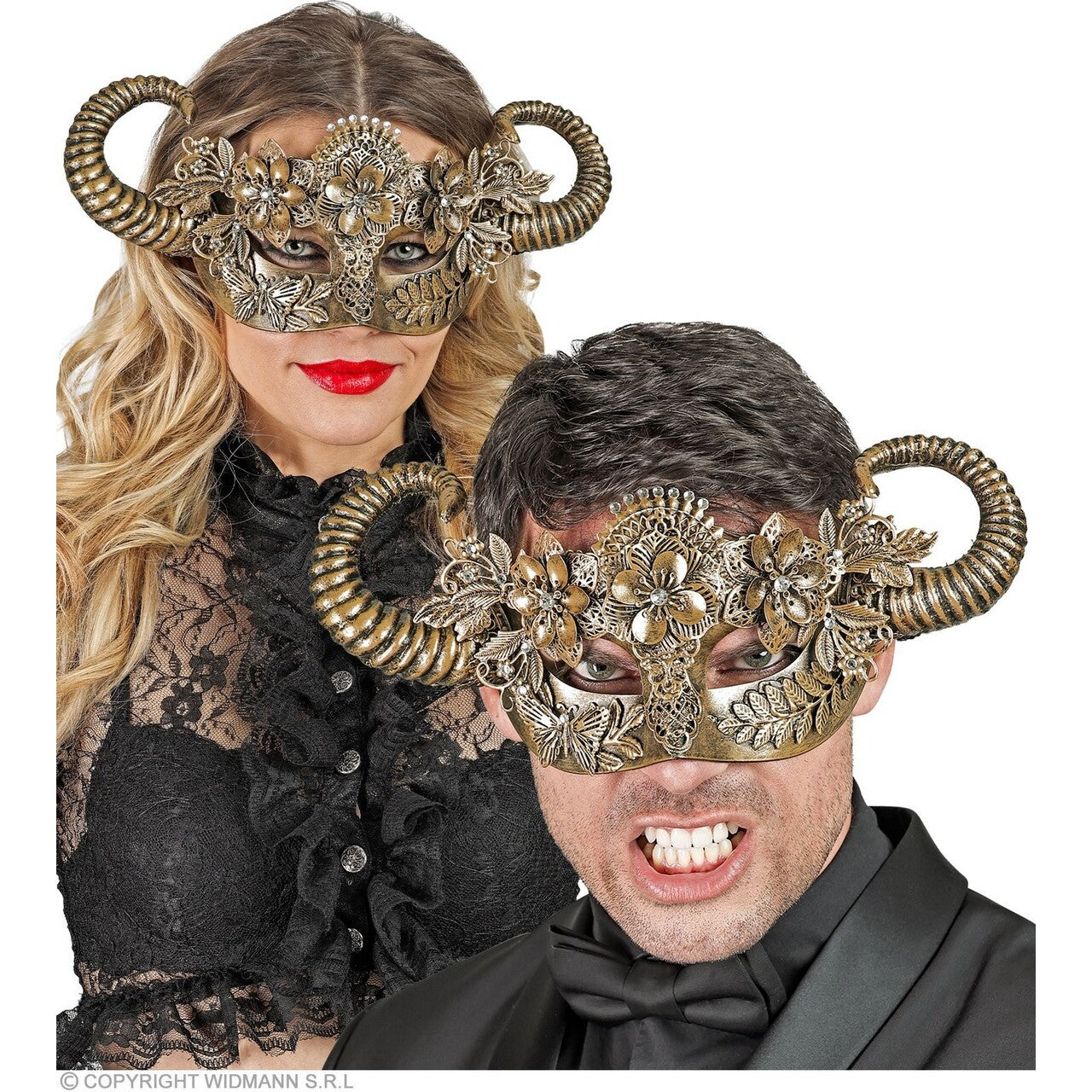 Op deze afbeelding zie je een Accessoires, van het merk Widmann. Oogmasker Theater Gouden Ram Duivel