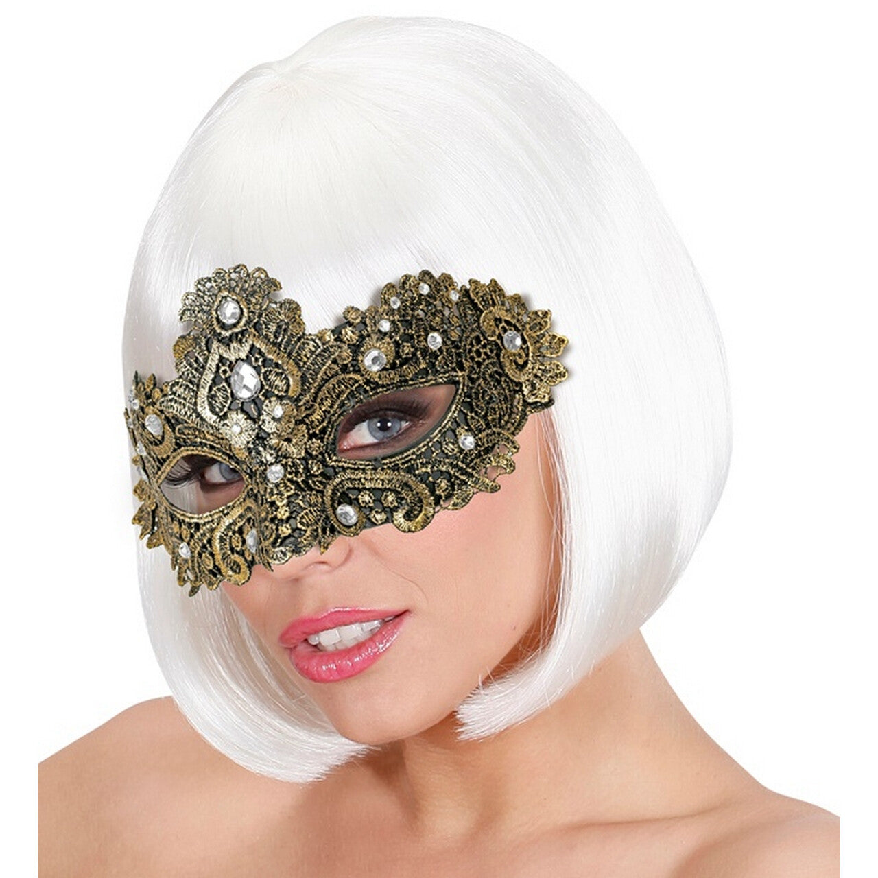 Op deze afbeelding zie je een Accessoires, van het merk Widmann. Oogmasker Onopgeloste Mysterie Goud