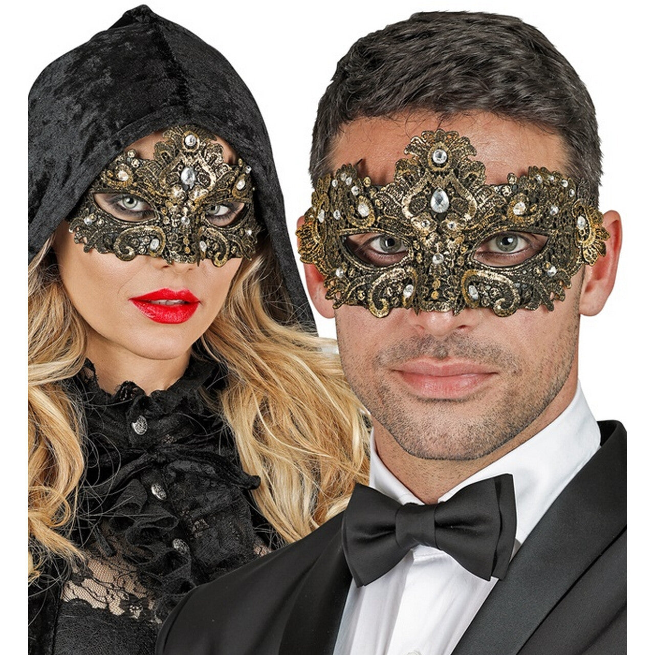 Op deze afbeelding zie je een Accessoires, van het merk Widmann. Oogmasker Onopgeloste Mysterie Goud