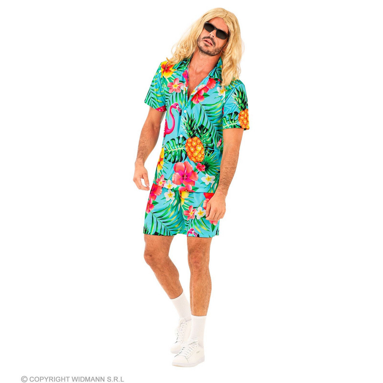 Op deze afbeelding zie je een Kostuums, van het merk Widmann. Zomer Festival Flamingo Trip Man Kostuum