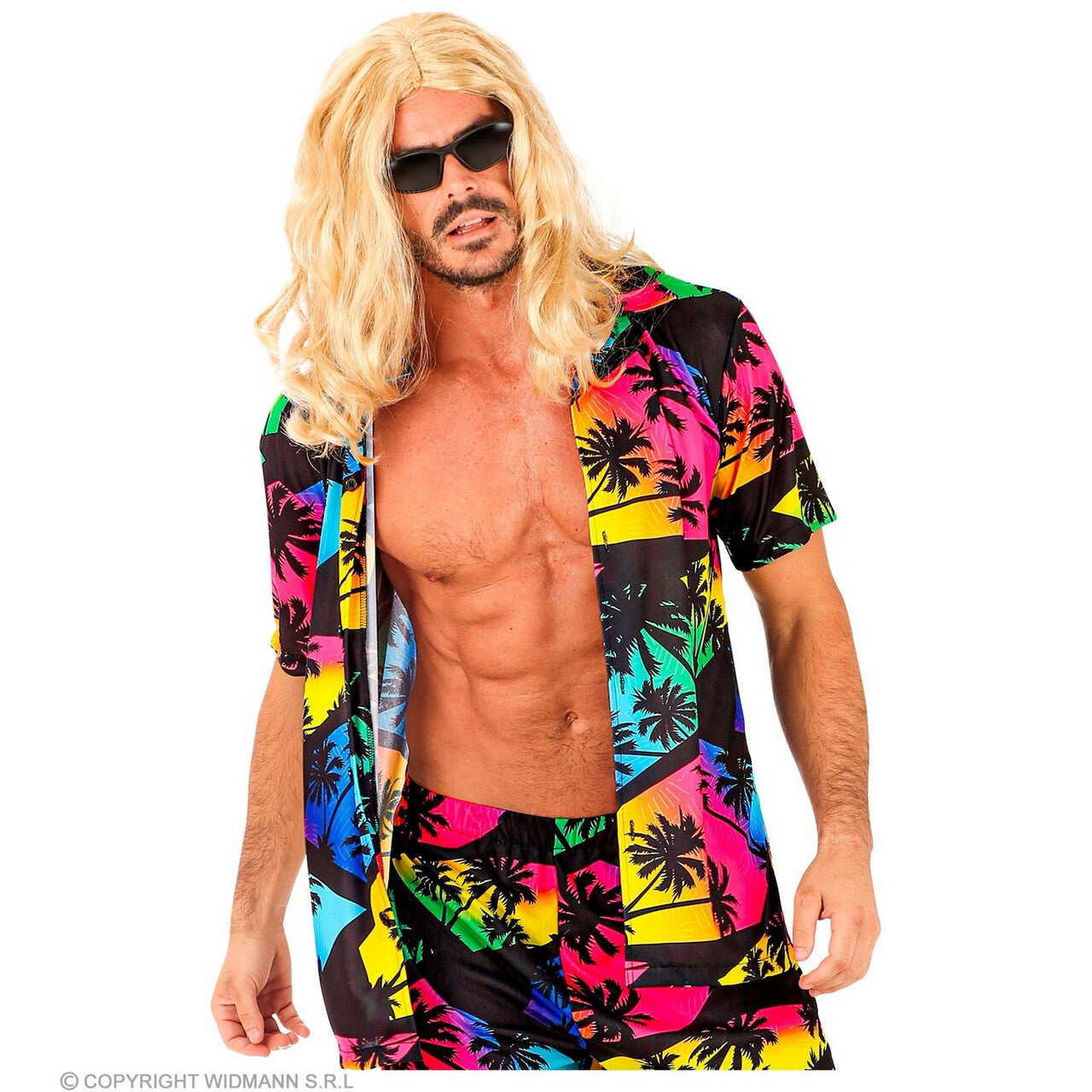 Op deze afbeelding zie je een Kostuums, van het merk Widmann. Summer Sunset Palmtree Shirt Man