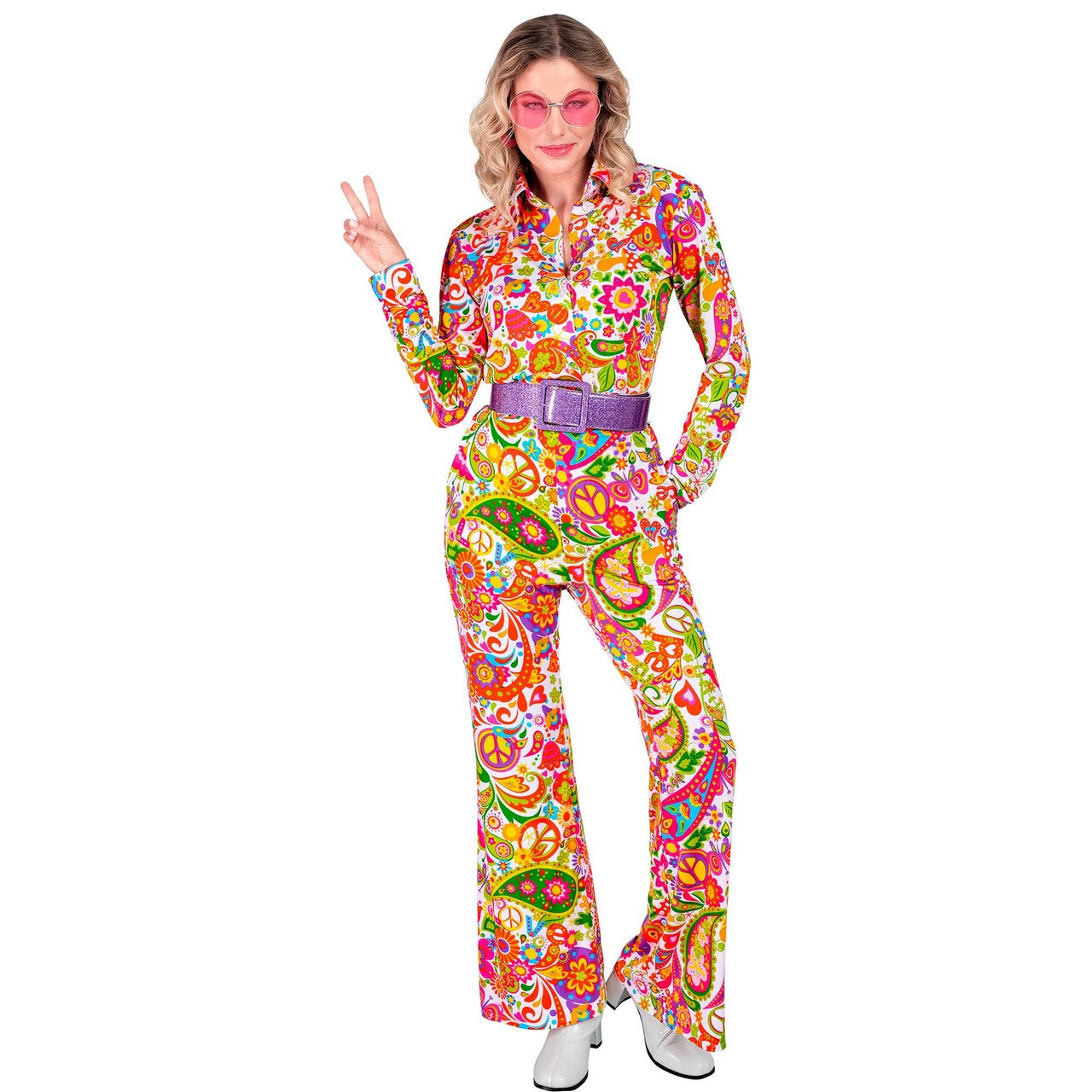 Op deze afbeelding zie je een Kostuums, van het merk Widmann. Super 60s Peace And Flower Broek Vrouw