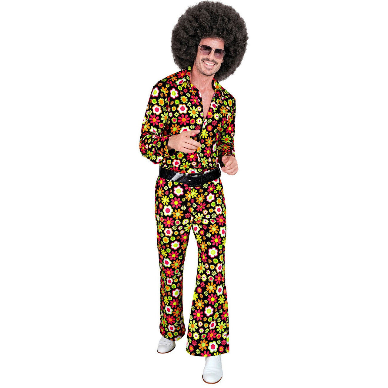 Op deze afbeelding zie je een Kostuums, van het merk Widmann. Super 60s Flower Dance Wijde Pijpen Broek Man