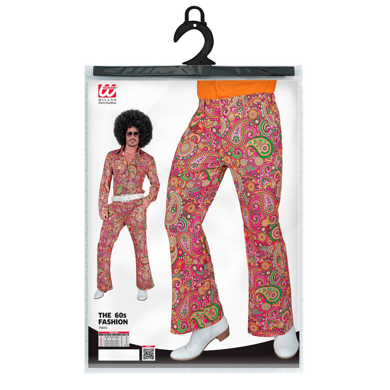 Op deze afbeelding zie je een Kostuums, van het merk Widmann. So Into The 60s Patrick Paisley Wijde Pijpen Broek Man