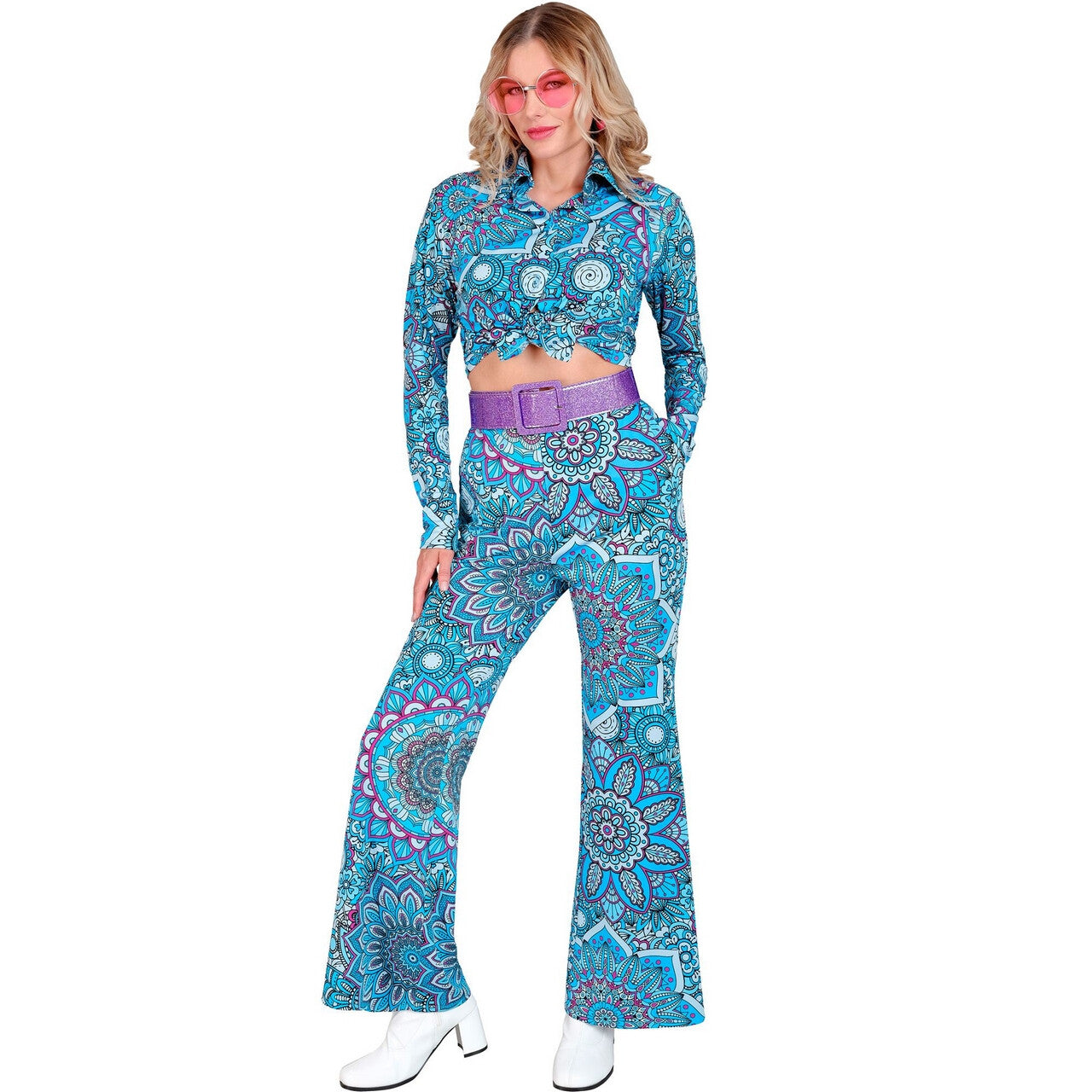 Op deze afbeelding zie je een Kostuums, van het merk Widmann. Super 60s Mandala Blue Broek Vrouw