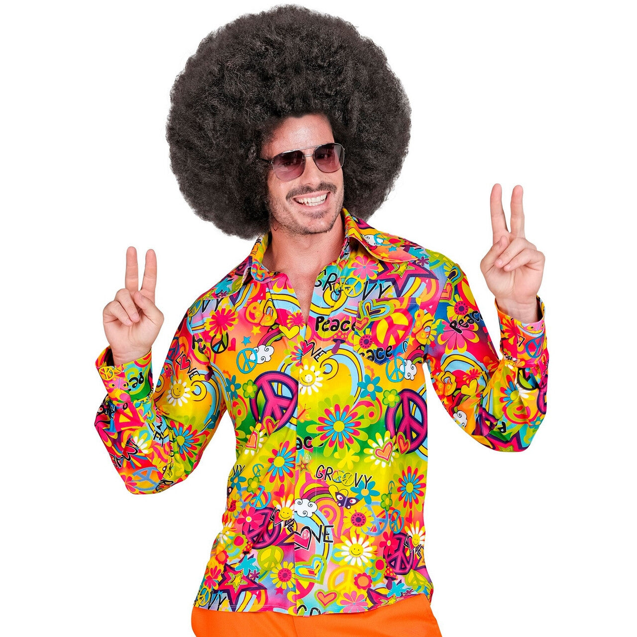 Op deze afbeelding zie je een Kostuums, van het merk Widmann. Super 60s Peace And Love Overhemd Man