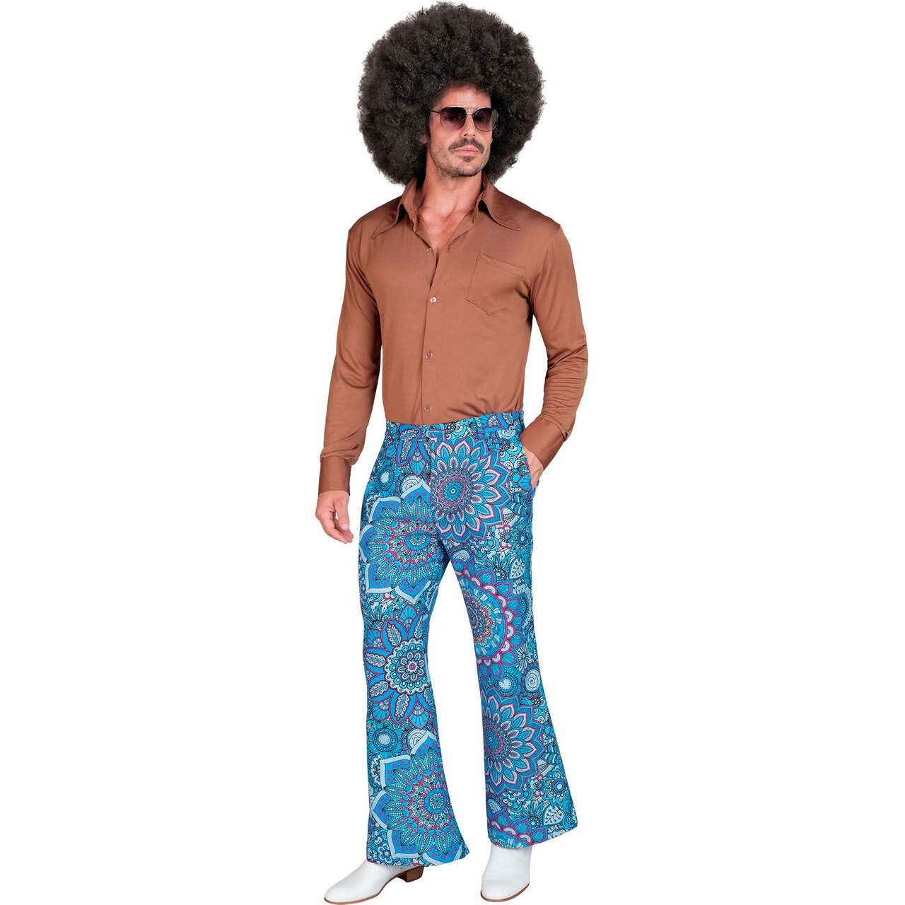 Op deze afbeelding zie je een Kostuums, van het merk Widmann. Super 60s Mandala Blue Wijde Pijpen Broek