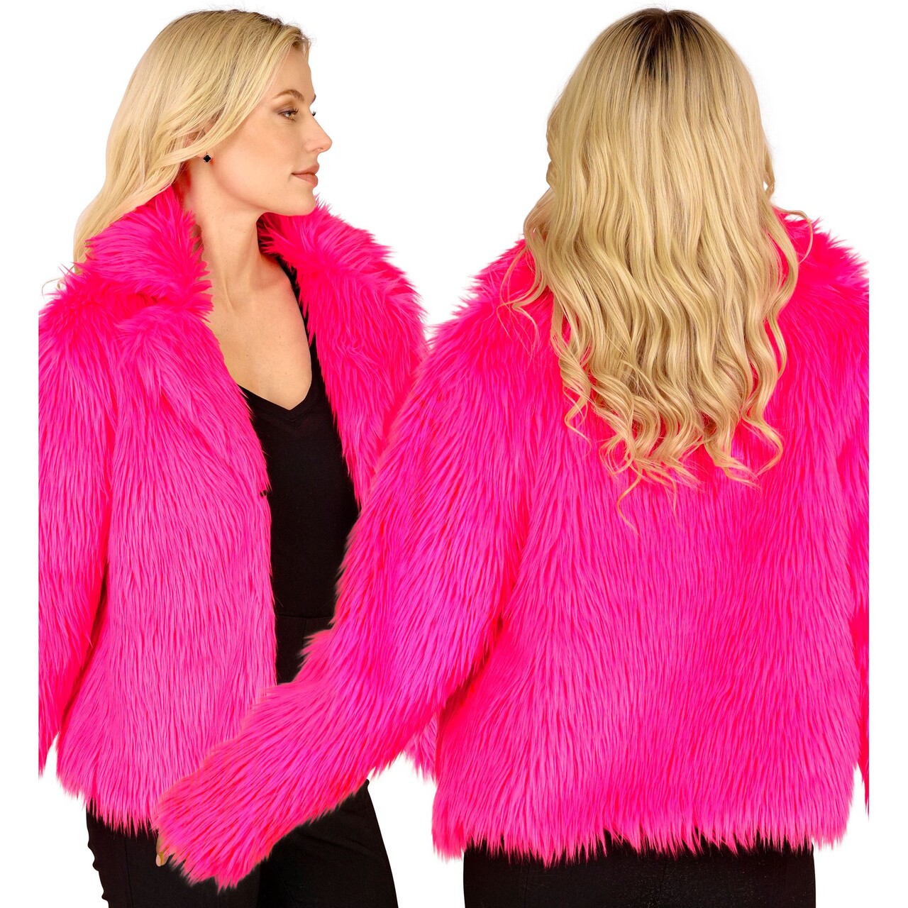 Op deze afbeelding zie je een Kostuums, van het merk Widmann. Neon Bontjas Priscilla Pink Vrouw