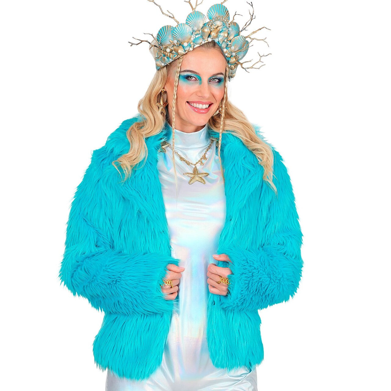 Op deze afbeelding zie je een Kostuums, van het merk Widmann. Lichtblauwe Bontjas Turquoise Vrouw