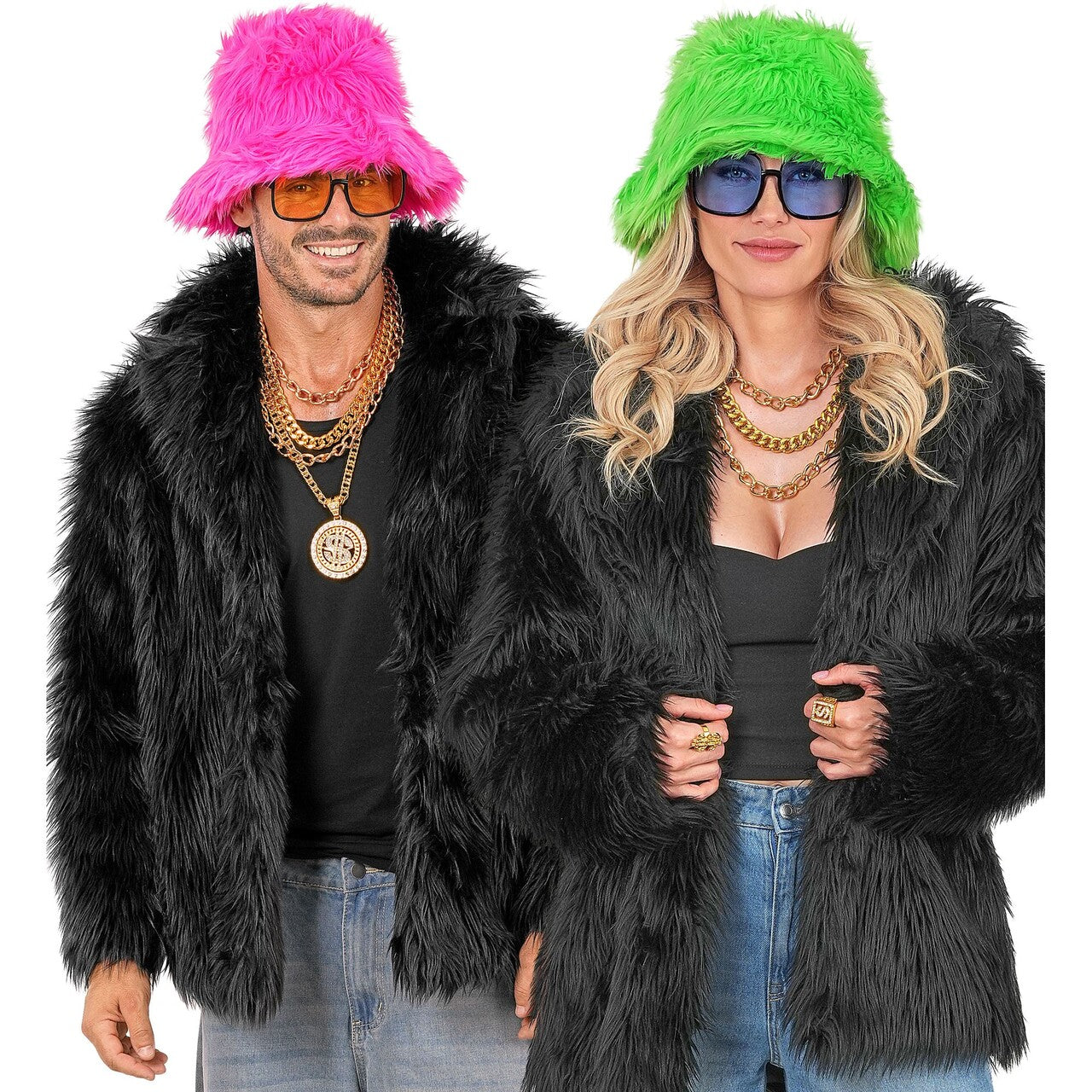 Op deze afbeelding zie je een Kostuums, van het merk Widmann. Zwarte Bontjas Punk Rock