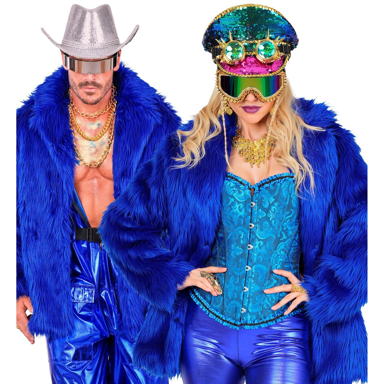 Op deze afbeelding zie je een Kostuums, van het merk Widmann. Blauwe Bontjas Furry Blue