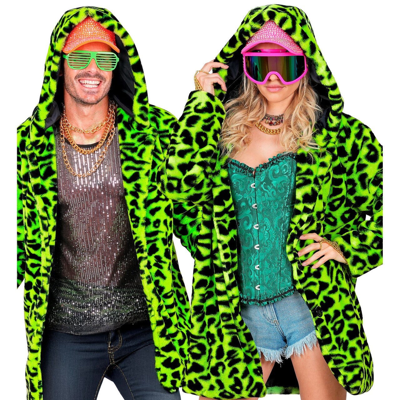 Op deze afbeelding zie je een Kostuums, van het merk Widmann. Bontjas Met Capuchon No Camo Green Kostuum