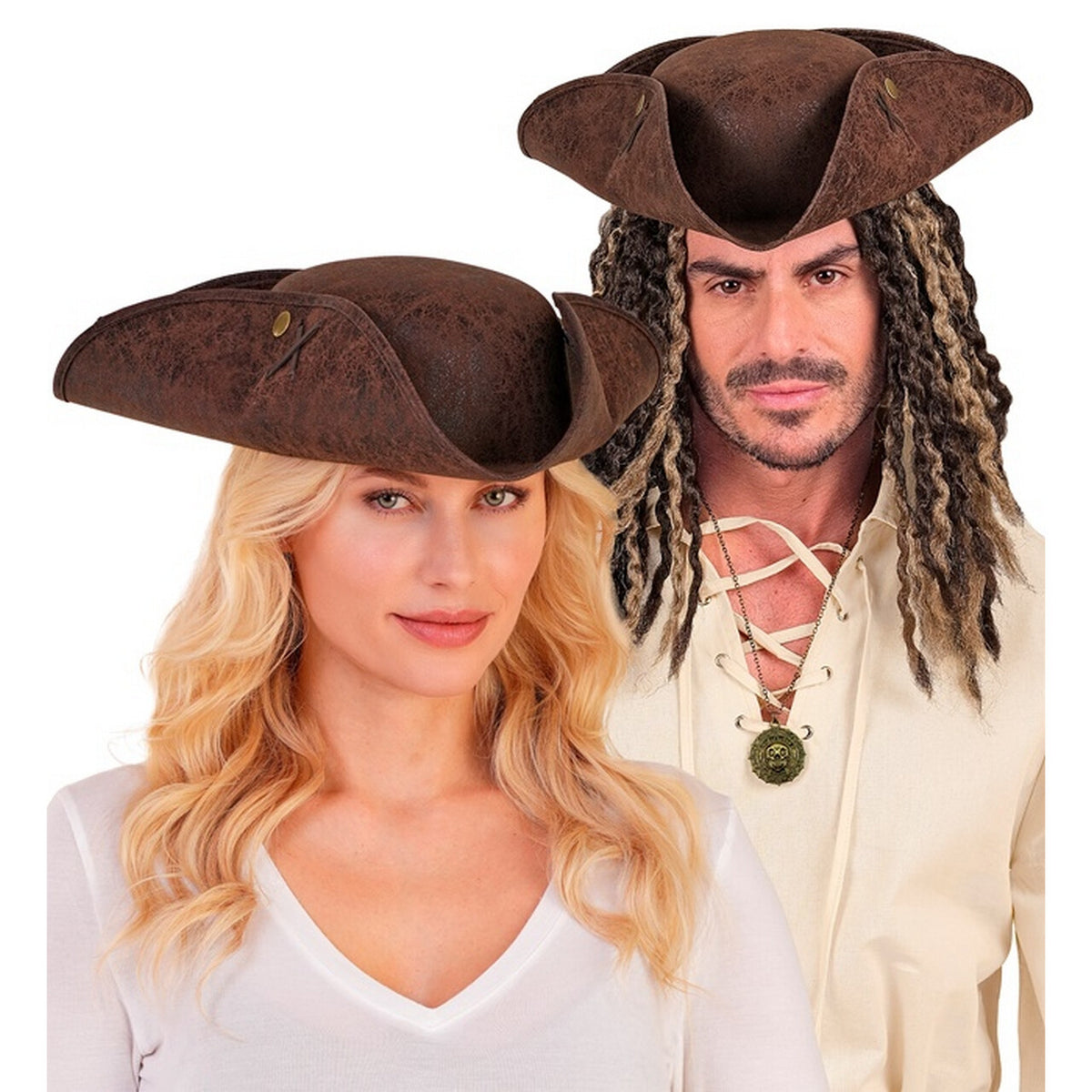 Op deze afbeelding zie je een Accessoires, van het merk Widmann. Driesteek Piratenhoed Bruin