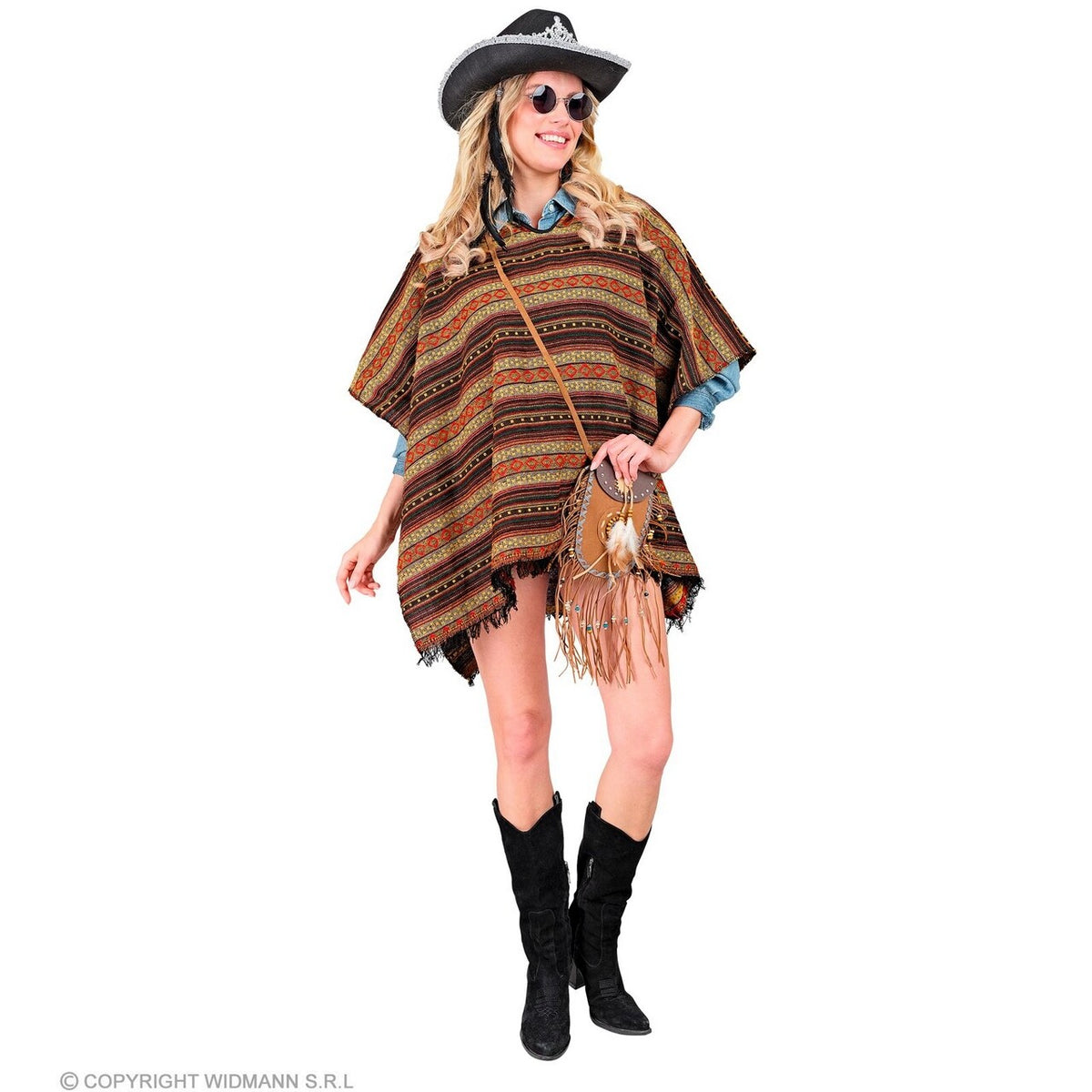 Op deze afbeelding zie je een Kostuums, van het merk Widmann. Mexicaanse Boho Poncho Kostuum