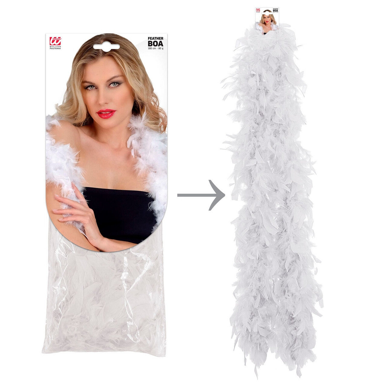 Op deze afbeelding zie je een Accessoires, van het merk Widmann. Boa Wit 180 Centimeter 80 Gram