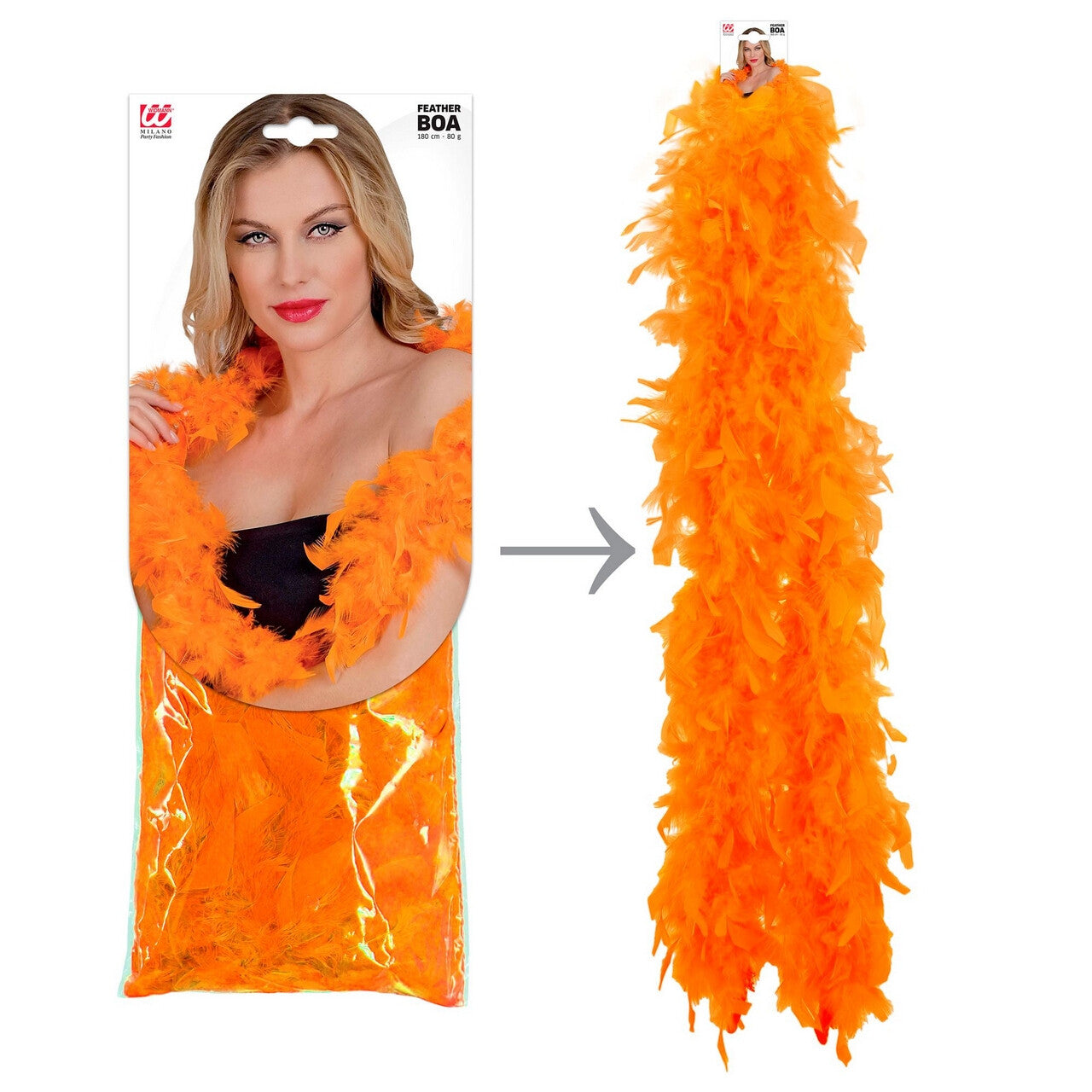 Op deze afbeelding zie je een Accessoires, van het merk Widmann. Boa Oranje 180 Centimeter 80 Gram
