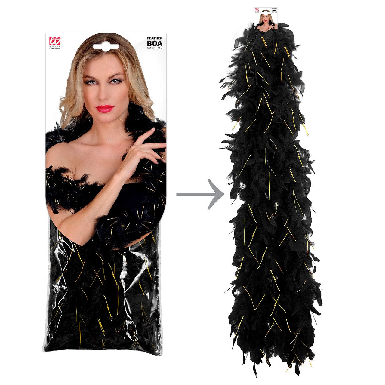 Op deze afbeelding zie je een Accessoires, van het merk Widmann. Boa Zwart Goud 180 Centimeter 80 Gram