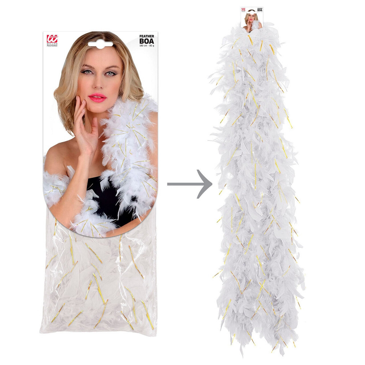 Op deze afbeelding zie je een Accessoires, van het merk Widmann. Boa Wit Goud 180 Centimeter 80 Gram