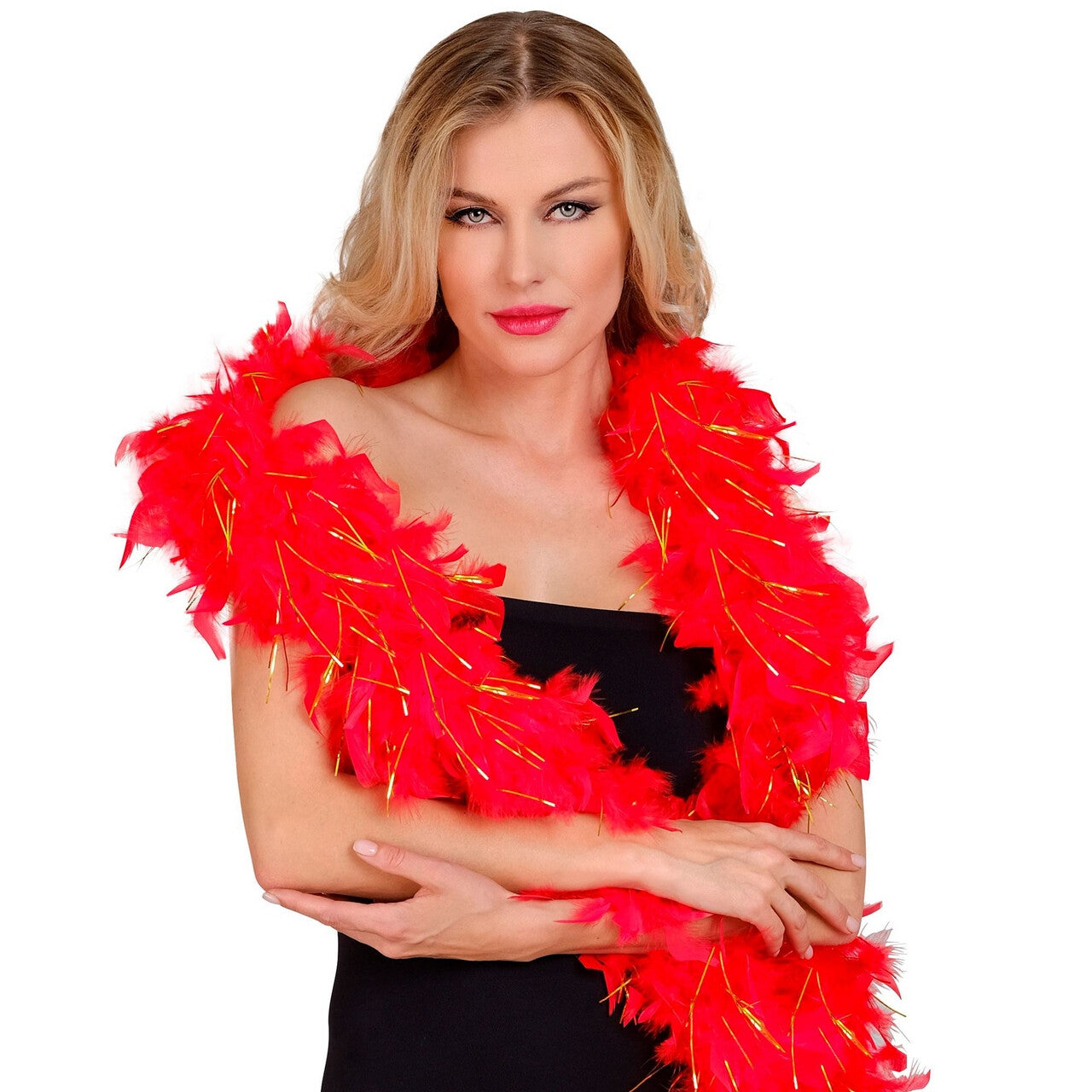 Op deze afbeelding zie je een Accessoires, van het merk Widmann. Boa Rood Goud 180 Centimeter 80 Gram