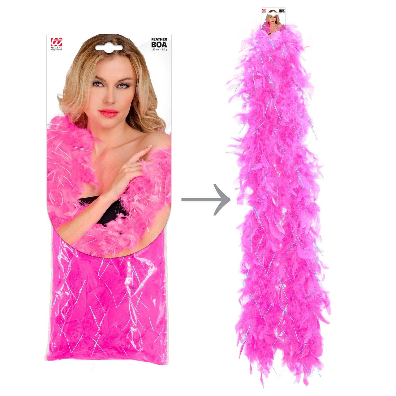 Op deze afbeelding zie je een Accessoires, van het merk Widmann. Boa Roze Zilver 180 Centimeter 80 Gram