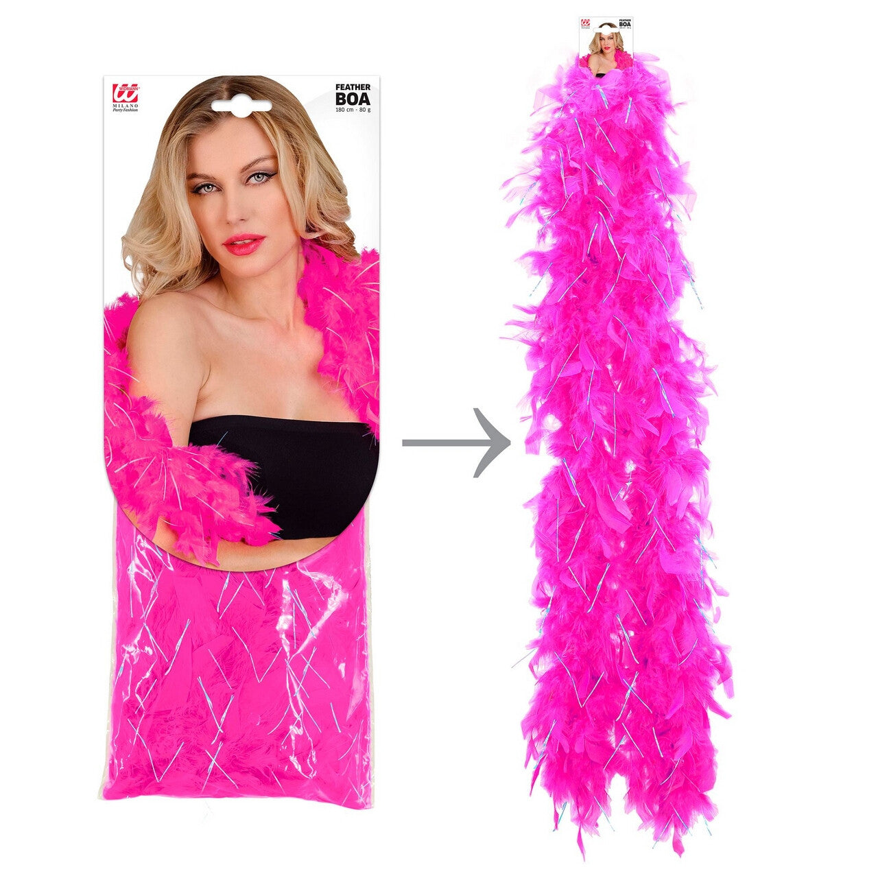 Op deze afbeelding zie je een Accessoires, van het merk Widmann. Boa Roze Zilver 180 Centimeter 80 Gram Widmann