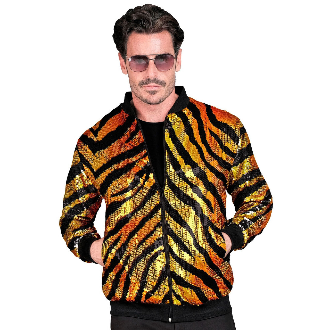 Op deze afbeelding zie je een Kostuums, van het merk Widmann. Bombshell Pailletten Jas Tiger Shine