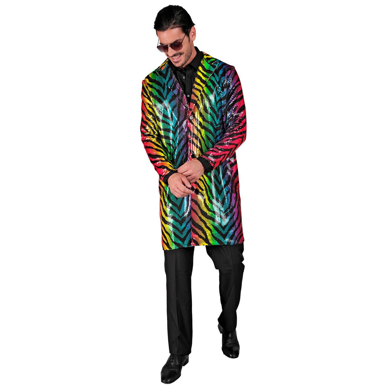 Op deze afbeelding zie je een Kostuums, van het merk Widmann. Pailletten Jas Rainbow Party Tiger